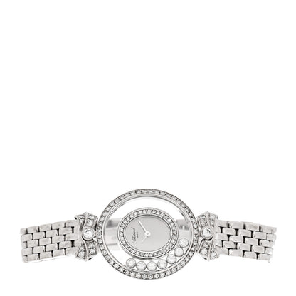 Chopard 18K White Gold Diamond Pave Bezel 24mm Happy Diamonds Oval Bow Tie Quartz Watch 2 of 5