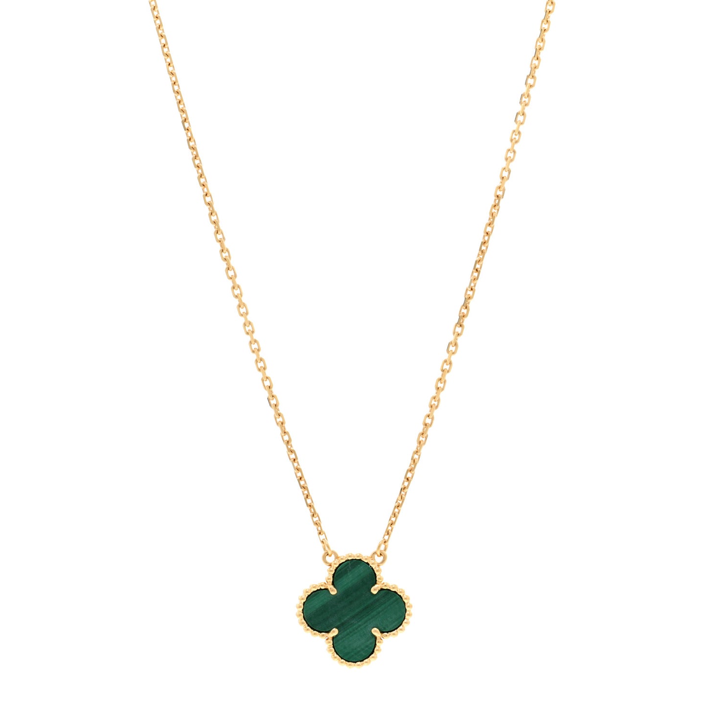 18K Yellow Gold Malachite Vintage Alhambra Pendant Necklace