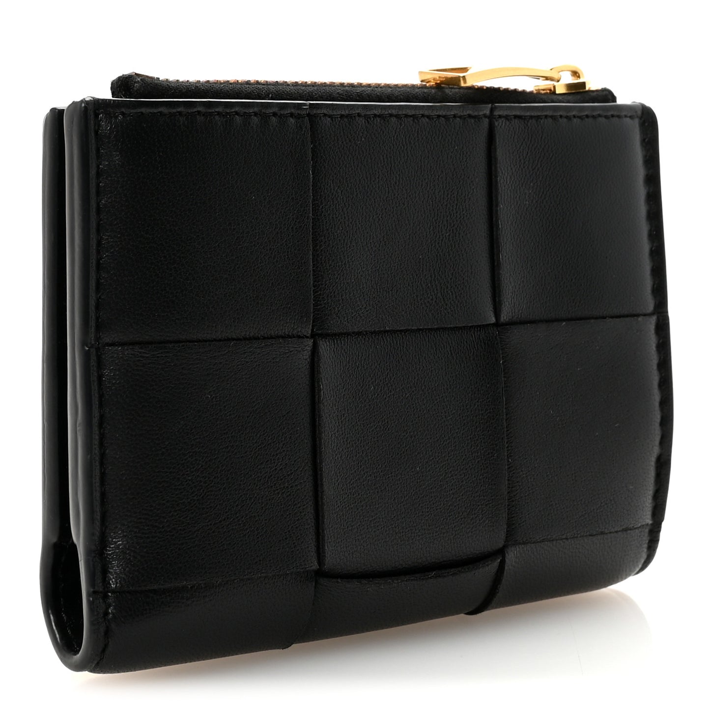 Nappa Maxi Intrecciato Small Bi-Fold Zip Wallet Black