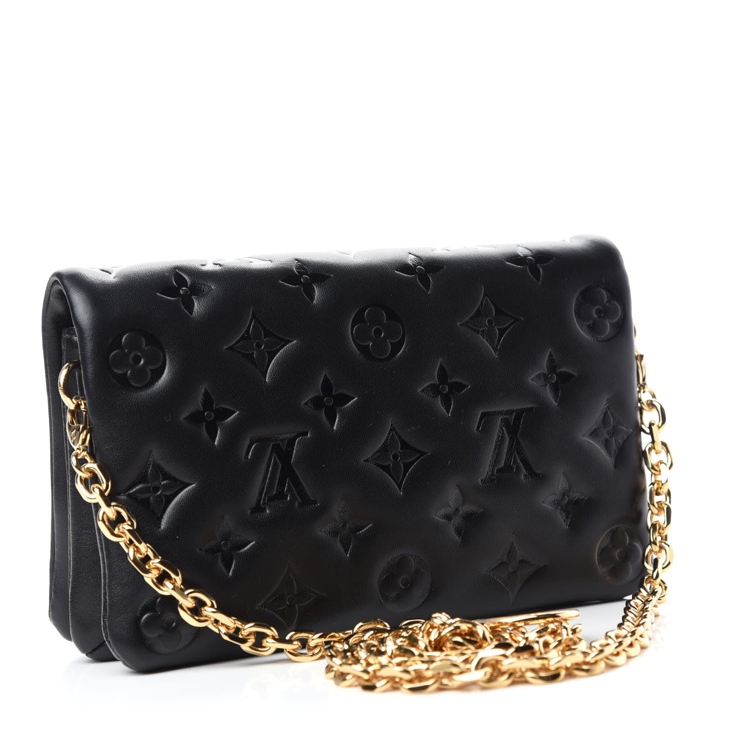 Louis Vuitton Lambskin Embossed Monogram Pochette Coussin Black 3 of 9