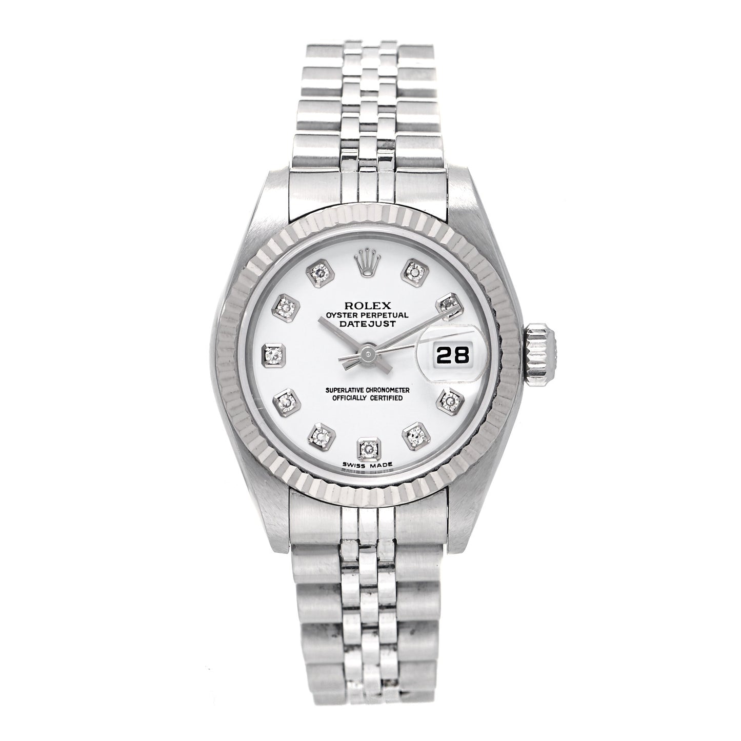 Stainless Steel 18K White Gold Diamond 26mm Oyster Perpetual Datejust Watch White 79174