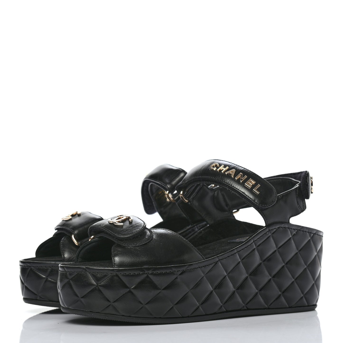 Shiny Calfskin Logo Platform Sandals 37 Black