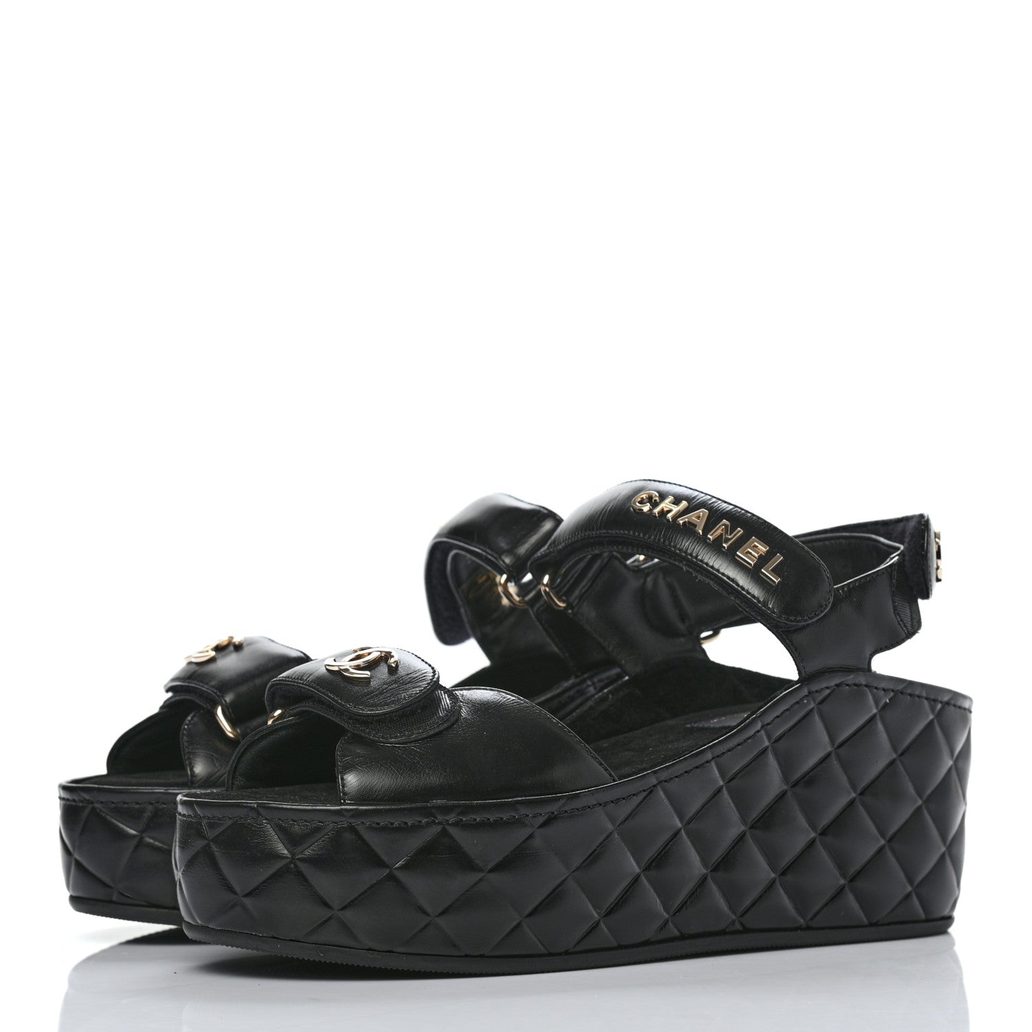 Chanel Shiny Calfskin Logo Platform Sandals 37 Black 3 of 8