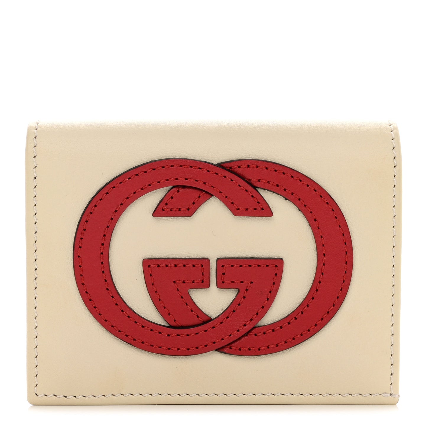 Calfskin Interlocking Card Case Mystic White Hibiscus Red