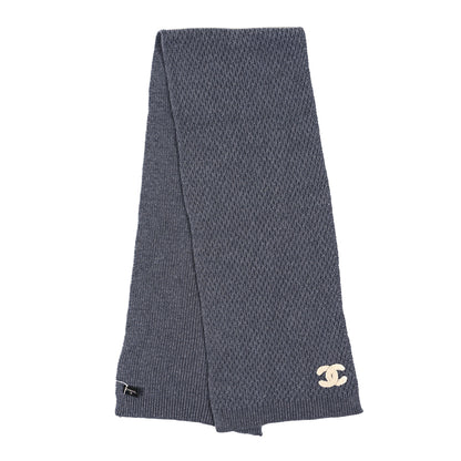 Chanel Cashmere Knitted CC Scarf Grey 2 of 3