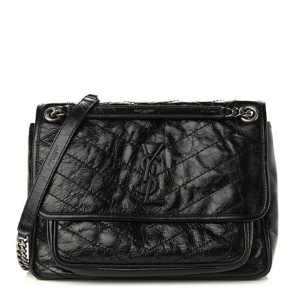 Saint Laurent Crinkled Calfskin Matelasse Monogram Medium Niki Chain Satchel Black 1 of 11