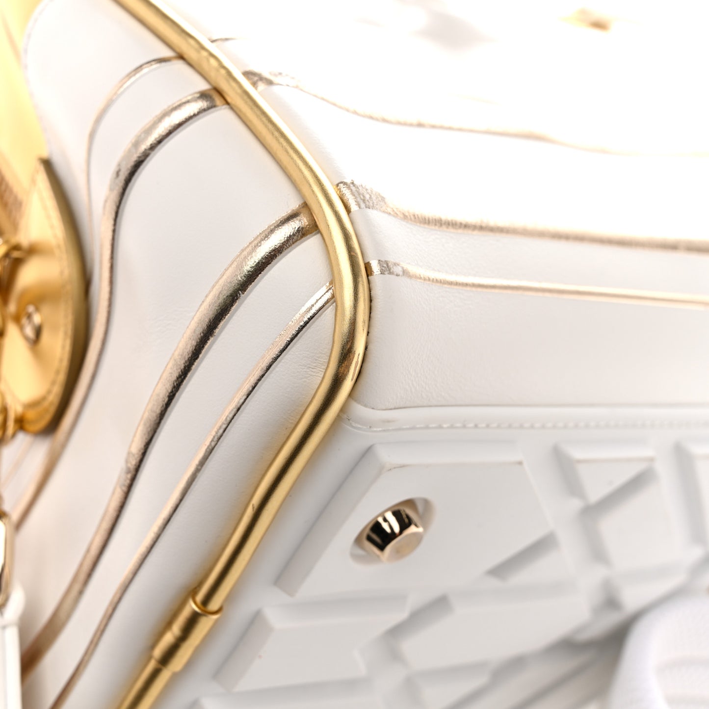 Calfskin Padded Macrocannage Medium Dior Vibe Zip Bowling Bag White Gold