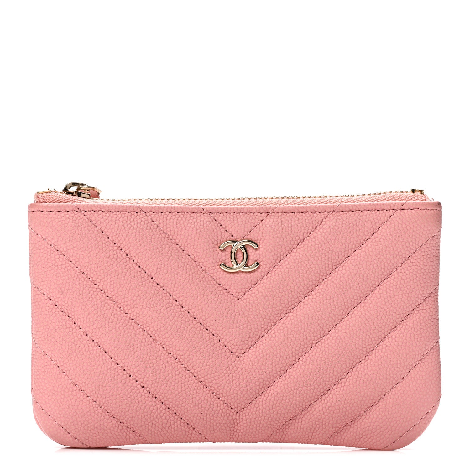Chanel Flat Caviar Chevron Quilted Small Cosmetic Case Pink 1 of 8