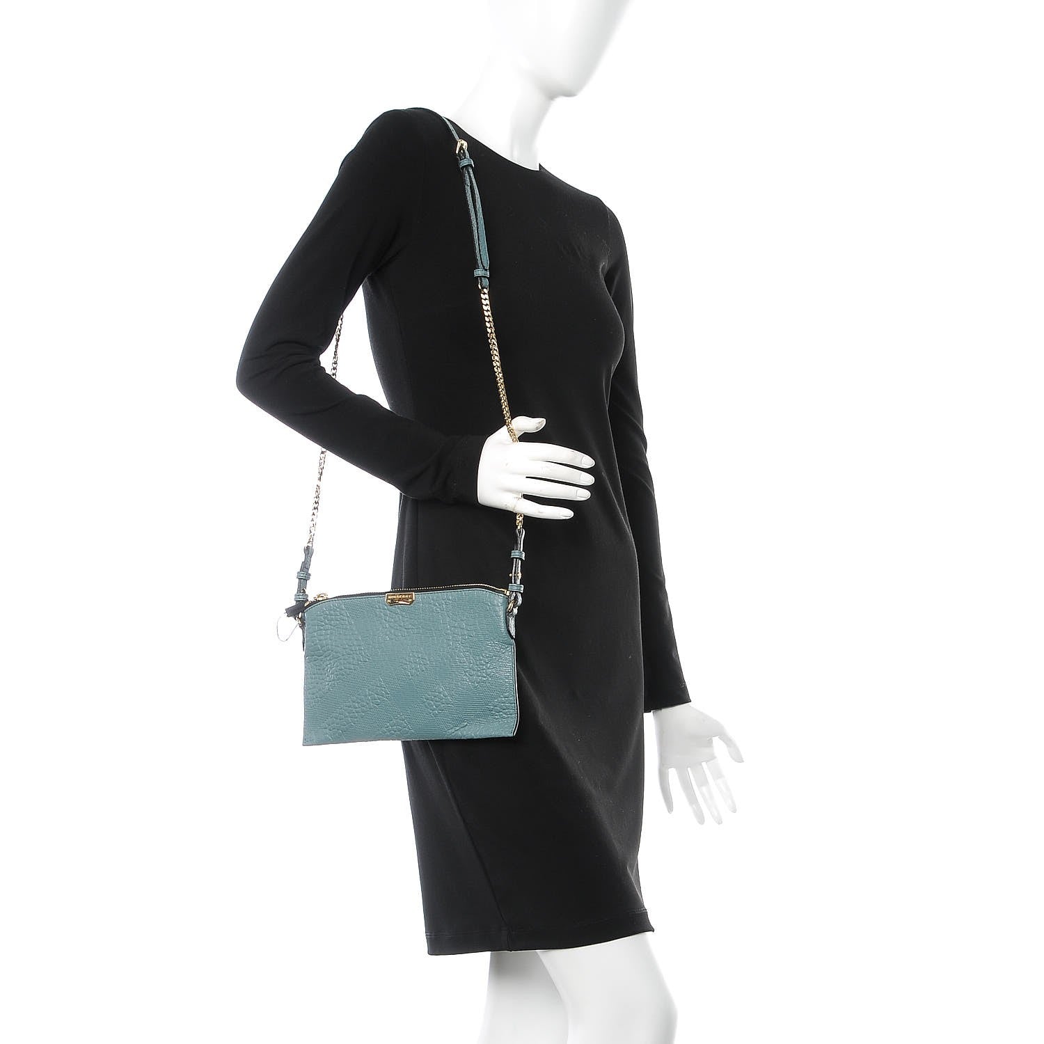 Burberry Signature Grain Calfskin Check Embossed Peyton Crossbody Clutch Bag Celadon Blue 2 of 8