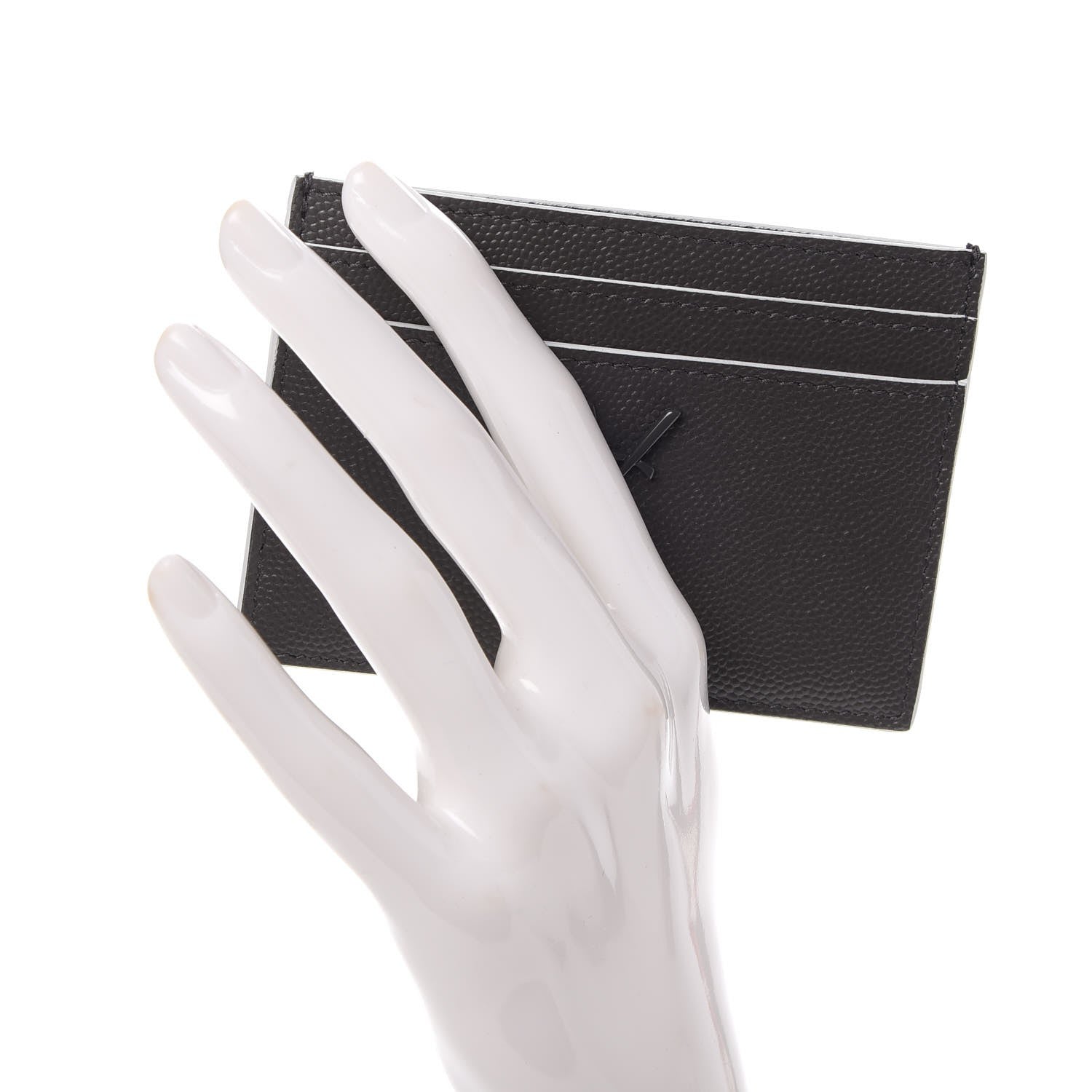 Saint Laurent Grain De Poudre Monogram Credit Card Case Grey 2 of 8