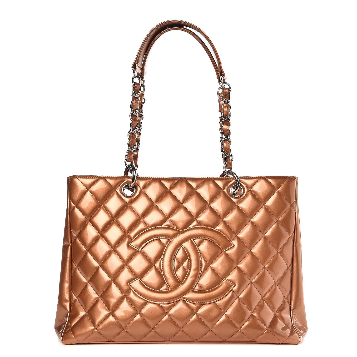 Chanel Metallic Patent Quilted Grand Shopping Tote GST Bronze 1 of 12