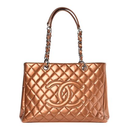 Chanel Metallic Patent Quilted Grand Shopping Tote GST Bronze 1 of 12