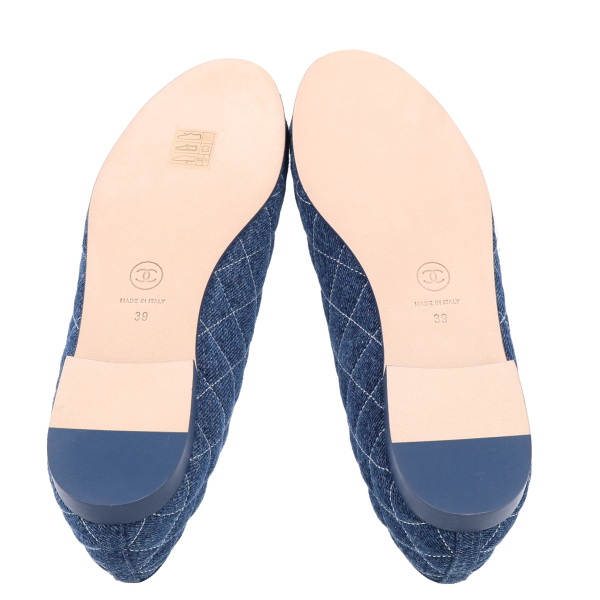 Washed Denim Quilted Cap Toe CC Ballerina Flats 39 Blue