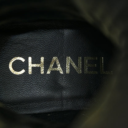Chanel Shiny Calfskin Patent Quilted Chain Lace Up Combat Long Boots 37 Black 7 of 11