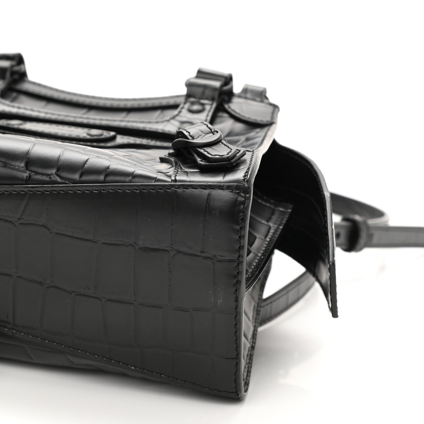Semi Shiny Calfskin Crocodile Embossed Neo Classic Black Hardware Mini City Black