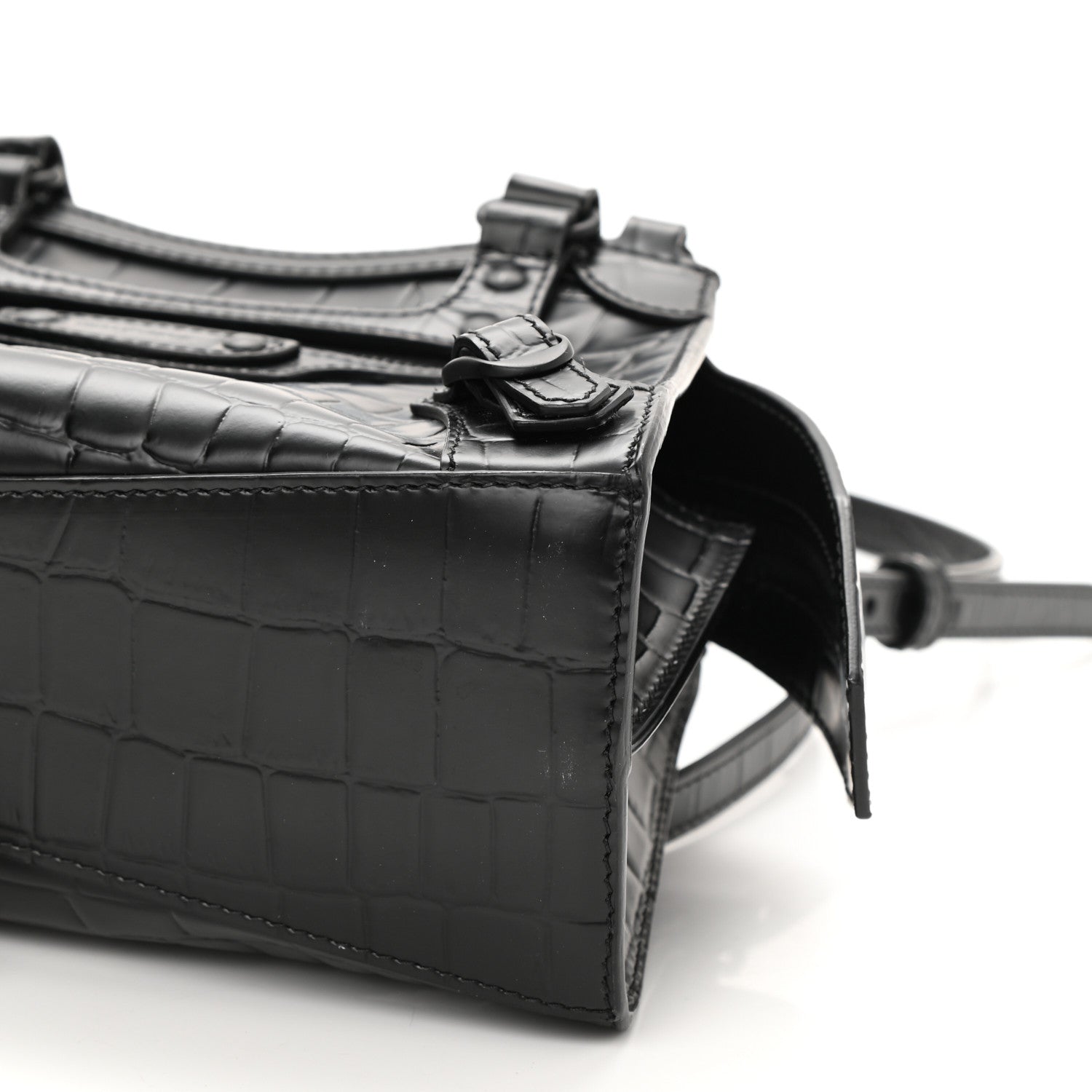 Balenciaga Semi Shiny Calfskin Crocodile Embossed Neo Classic Black Hardware Mini City Black 8 of 8