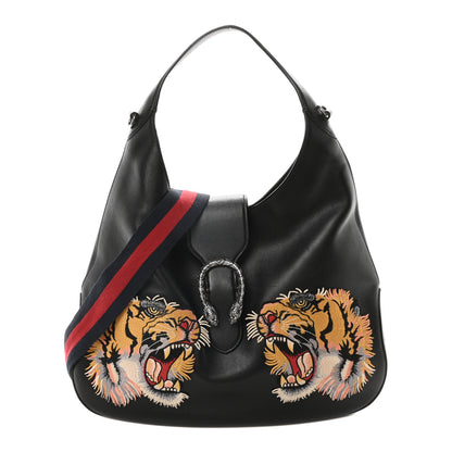 Gucci Calfskin Web Tiger Embroidered Large Dionysus Hobo Black 1 of 11