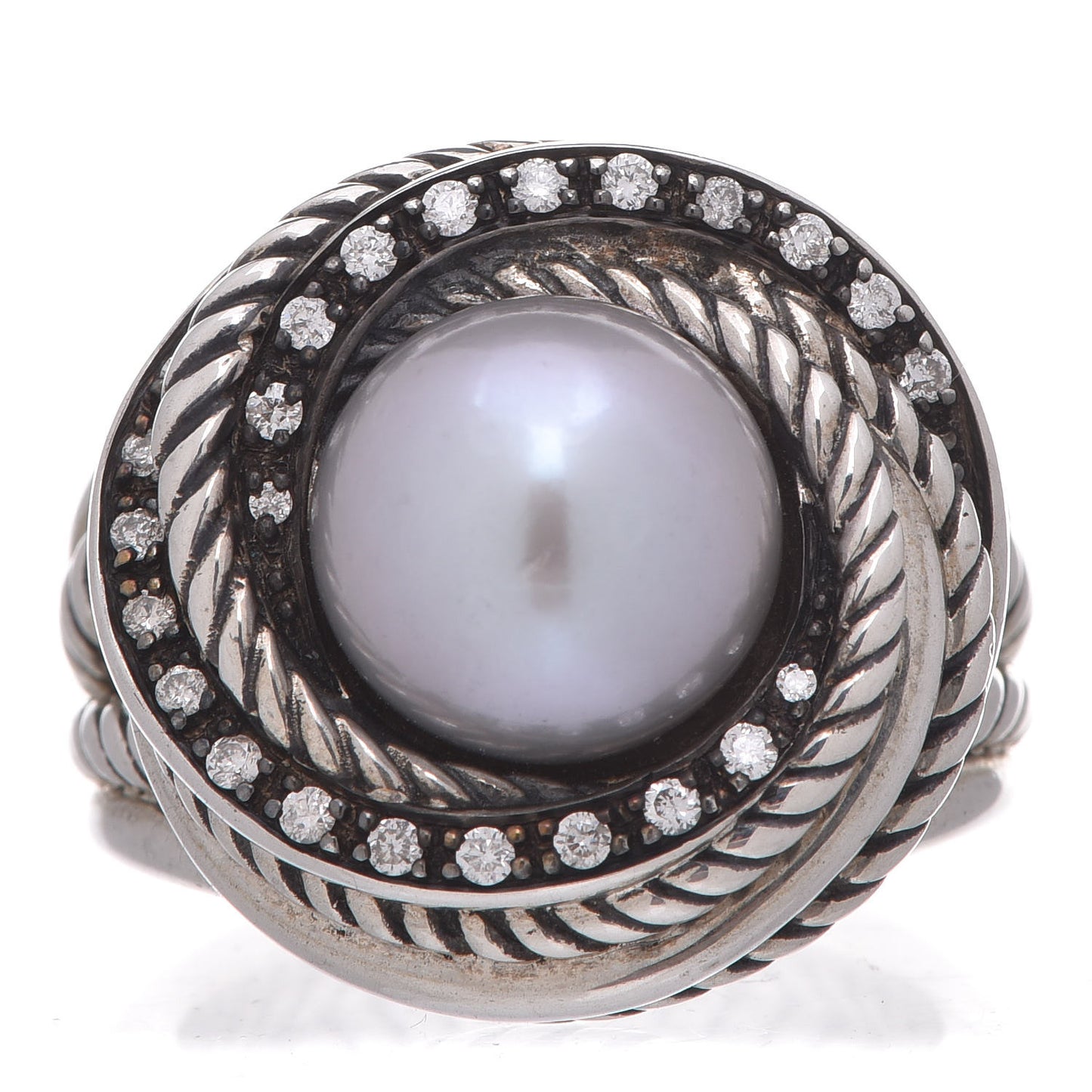 Sterling Silver Diamond Pearl 10mm Crossover Ring 52 6
