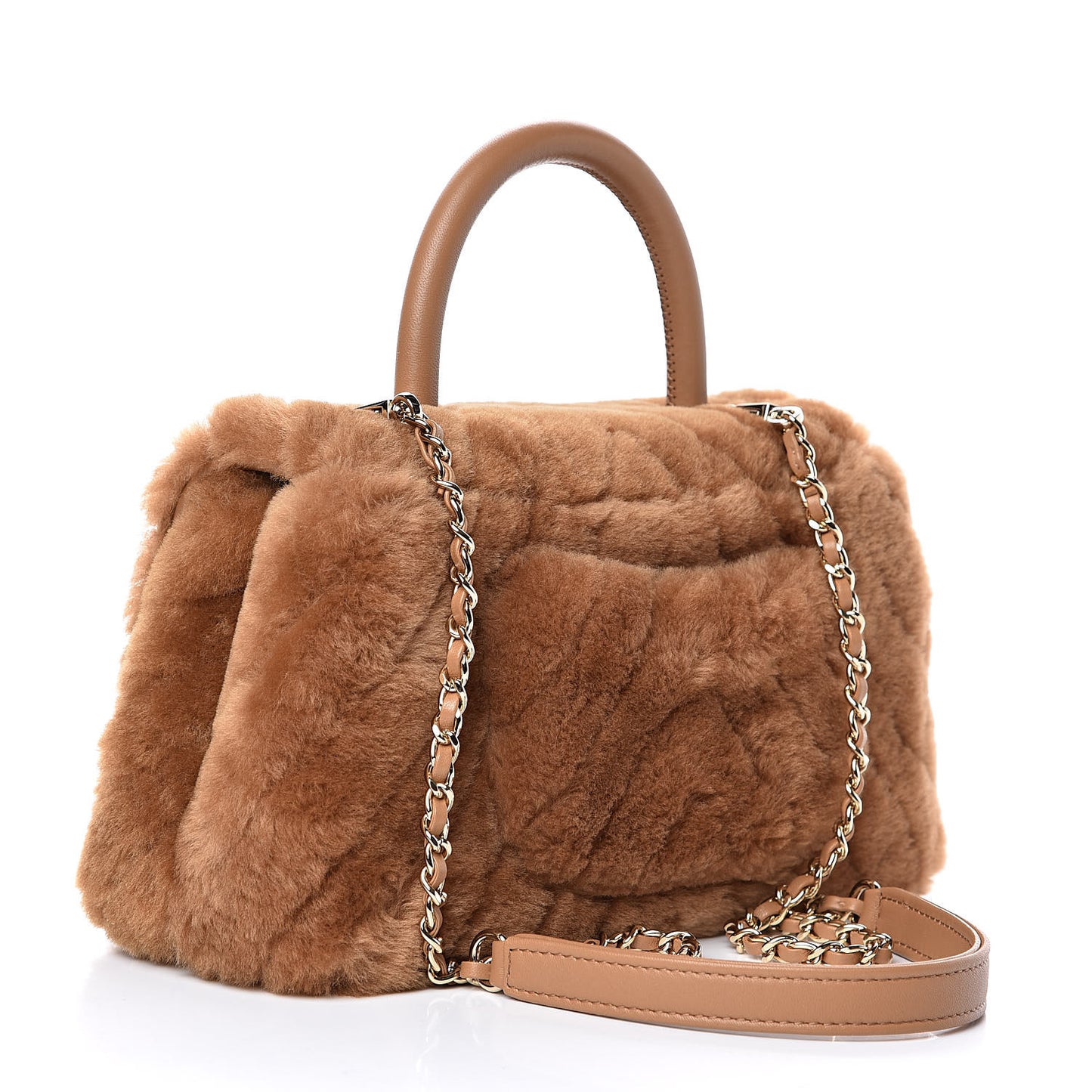 Shearling Lambskin Coco Handle Flap Dark Beige