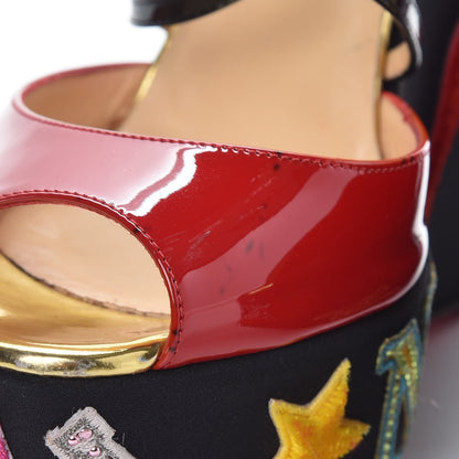 Christian Louboutin Patent Loubi Zeppa 140 Wedges 37.5 Black Red 13 of 14