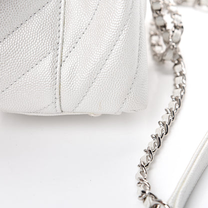 Chanel Iridescent Caviar Chevron Quilted Mini Coco Handle Flap White 10 of 11