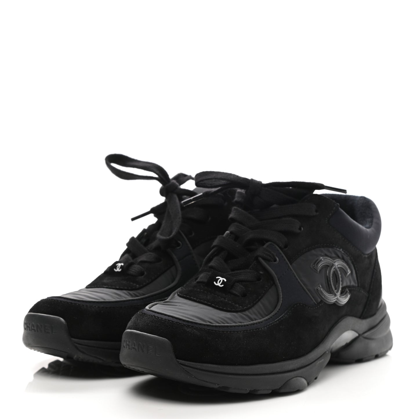 Nylon Calfskin Suede Calfskin CC Sneakers 36.5 Black