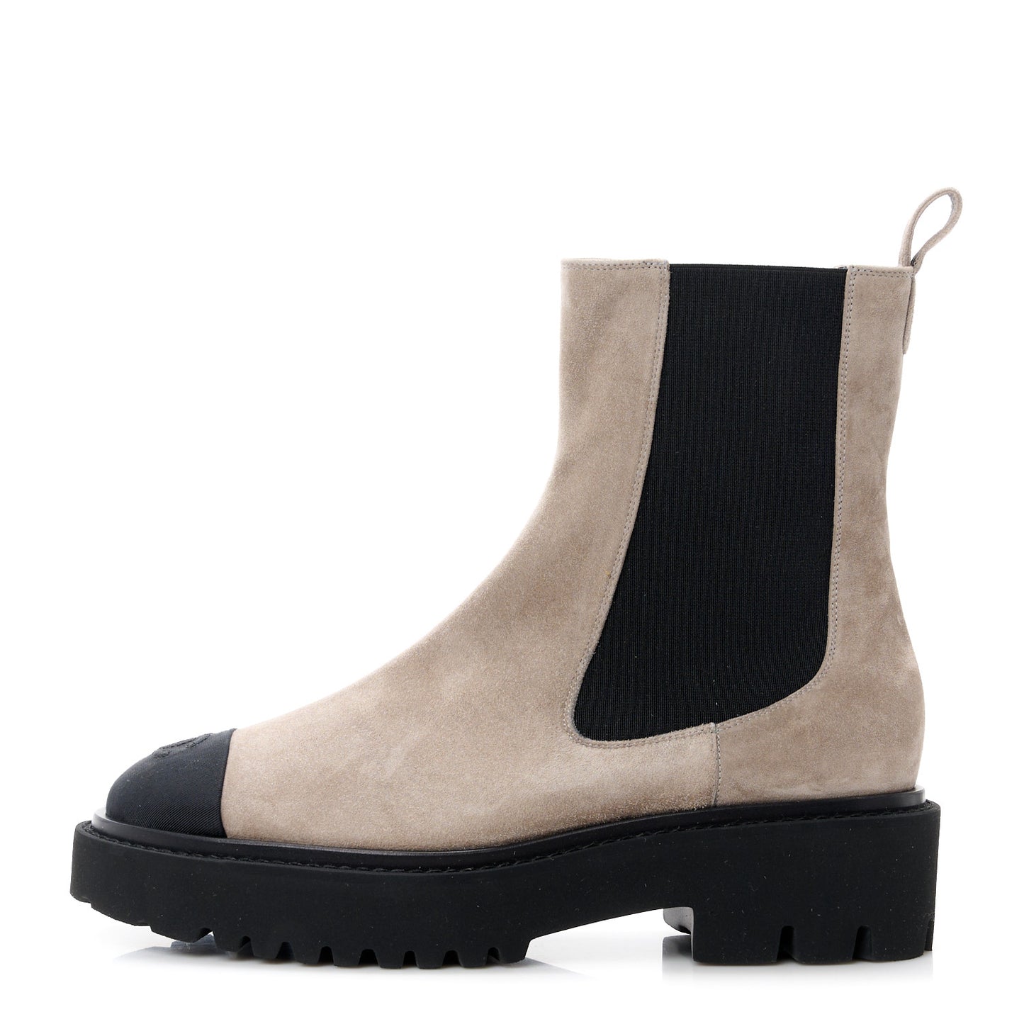 Suede Calfskin Grosgrain Cap Toe CC Ankle Boots 39.5 Light Grey Black