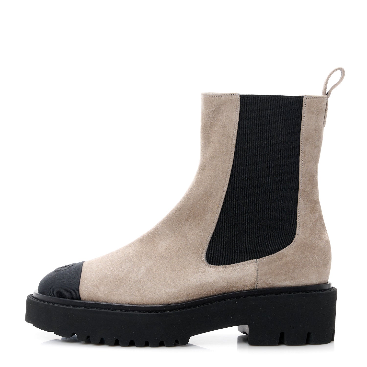 Chanel Suede Calfskin Grosgrain Cap Toe CC Ankle Boots 39.5 Light Grey Black 1 of 9