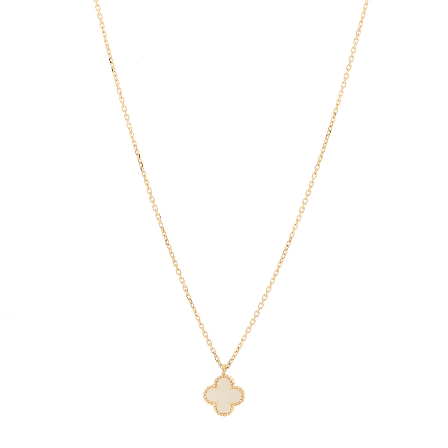 Van Cleef & Arpels 18K Yellow Gold Mother of Pearl Sweet Alhambra Pendant Necklace 1 of 6