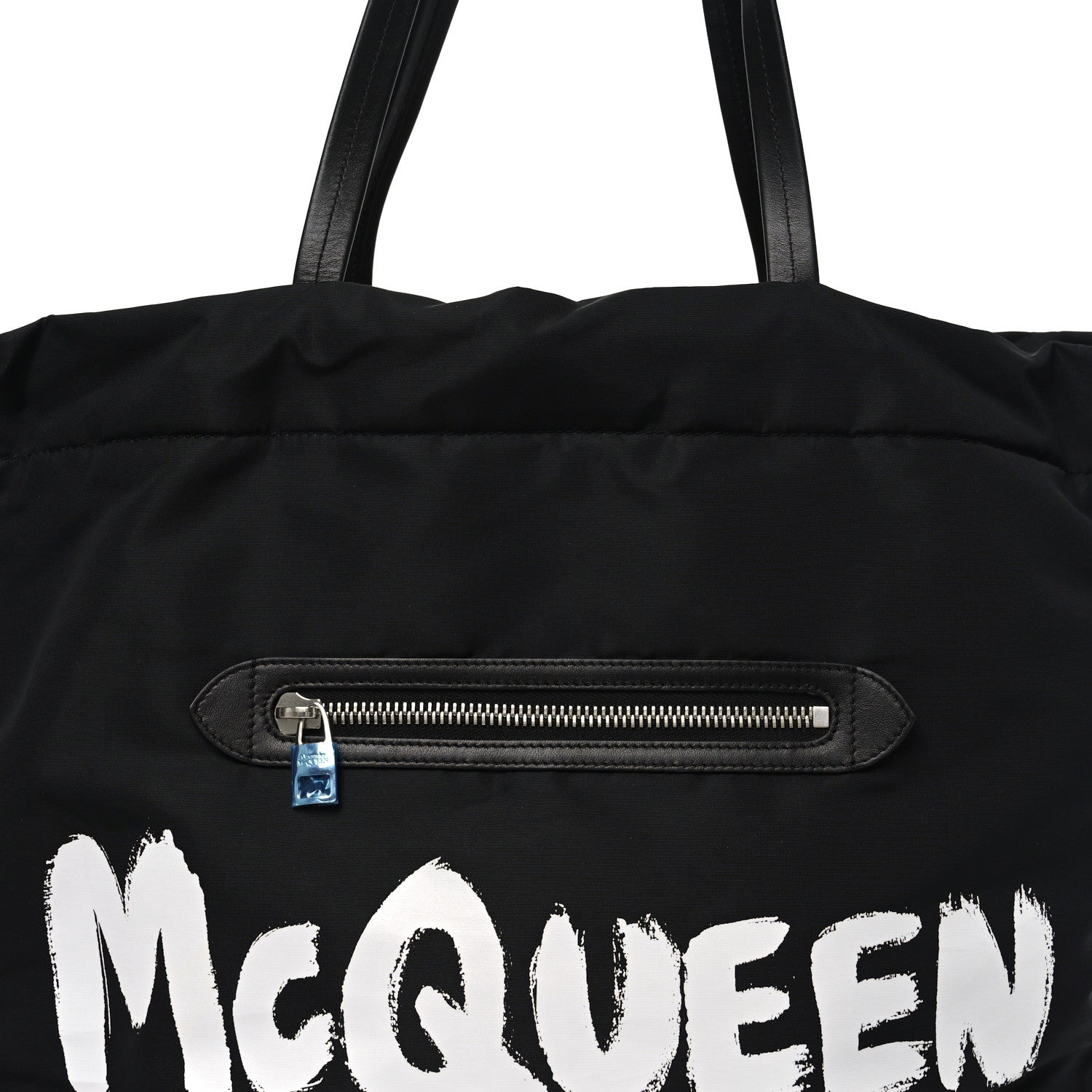 Alexander McQueen Nylon Graffiti Logo The Bundle Tote Black White 12 of 17