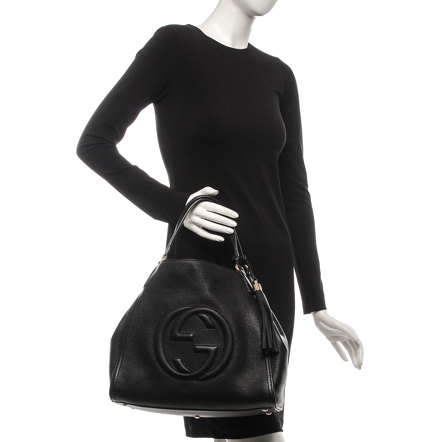Pebbled Calfskin Medium Soho Shoulder Bag Black