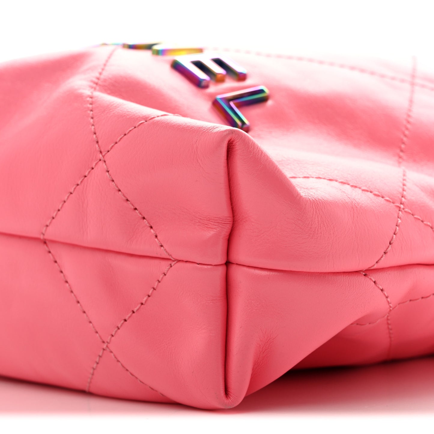 Shiny Calfskin Quilted Rainbow Metal Mini Chanel 22 Coral Pink