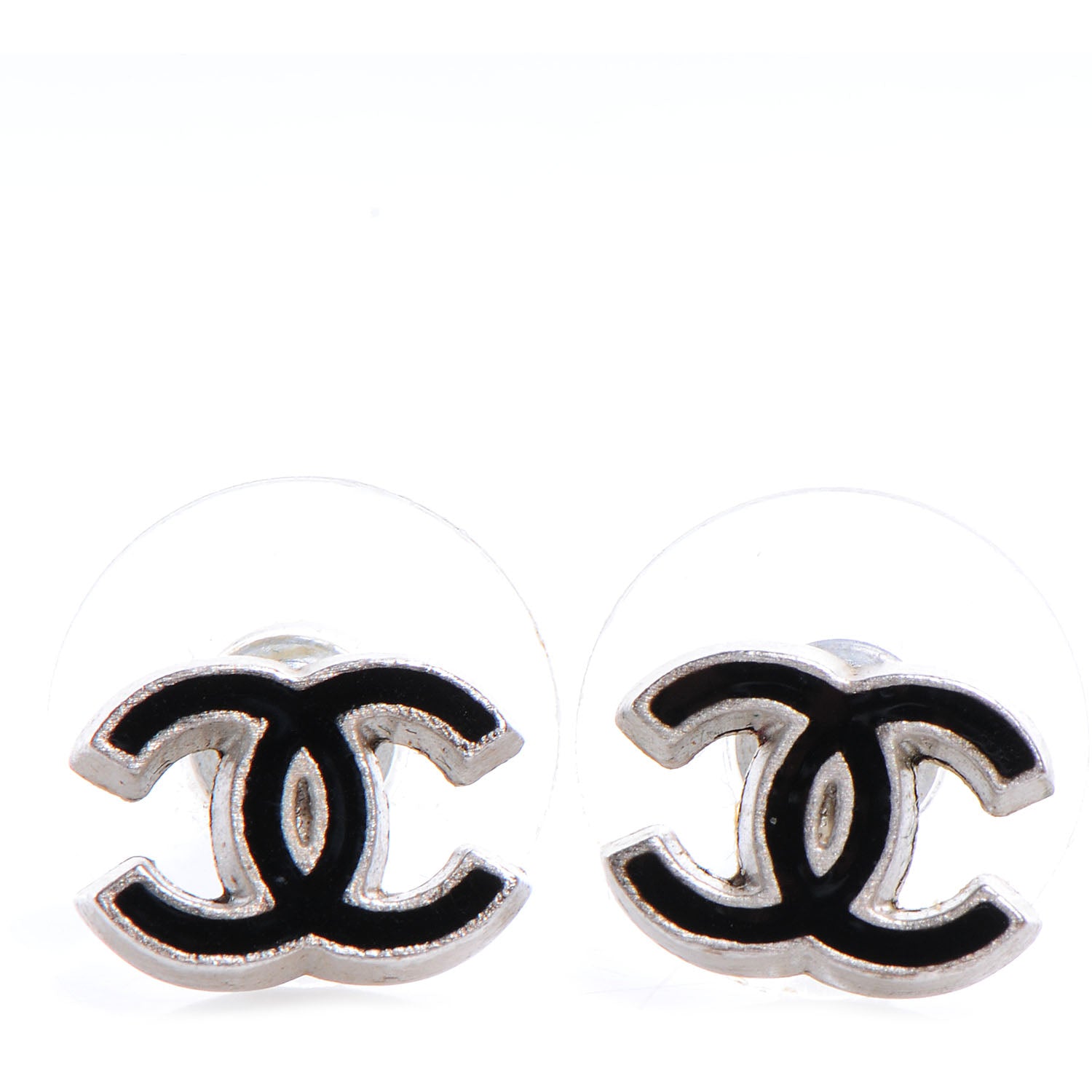 Chanel Enamel CC Stud Earrings Black Silver 1 of 5