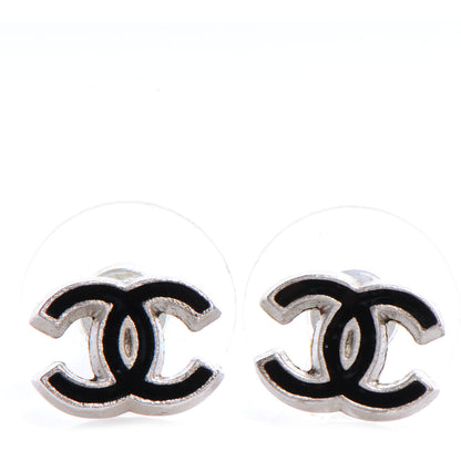 Chanel Enamel CC Stud Earrings Black Silver 1 of 5