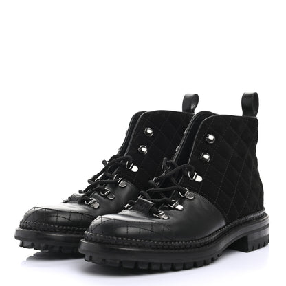 Chanel Suede Calfskin Quilted Lace Up Short Boots 38 Black 3 of 7