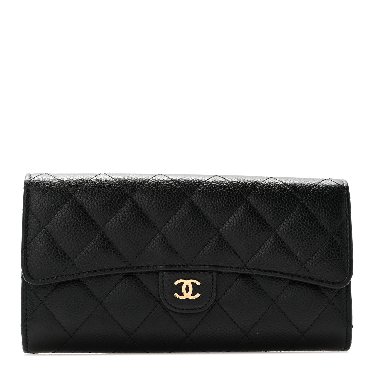 Caviar Quilted Large Gusset Flap Wallet Black