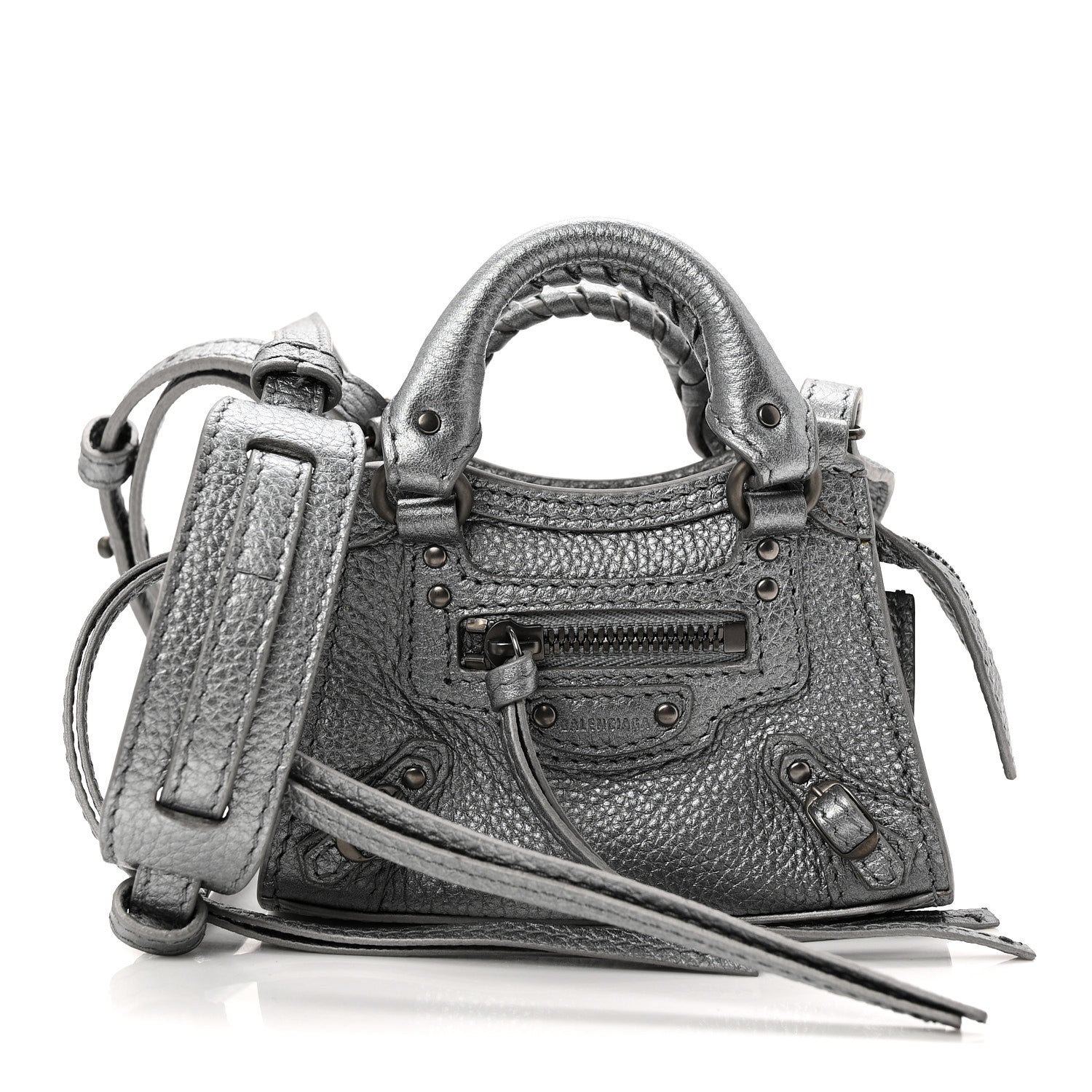 Balenciaga Metallic Grained Calfskin Neo Classic Hardware Super Nano City Crossbody Silver 1 of 9