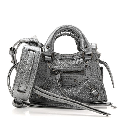 Balenciaga Metallic Grained Calfskin Neo Classic Hardware Super Nano City Crossbody Silver 1 of 9