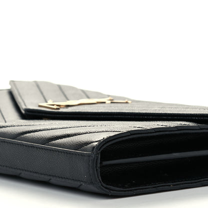Saint Laurent Grain De Poudre Matelasse Chevron Monogram Chain Wallet Black 5 of 11