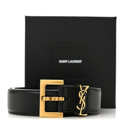 Saint Laurent Lambskin Monogram Cassandre Square Buckle Belt 70 28 Black 8 of 8
