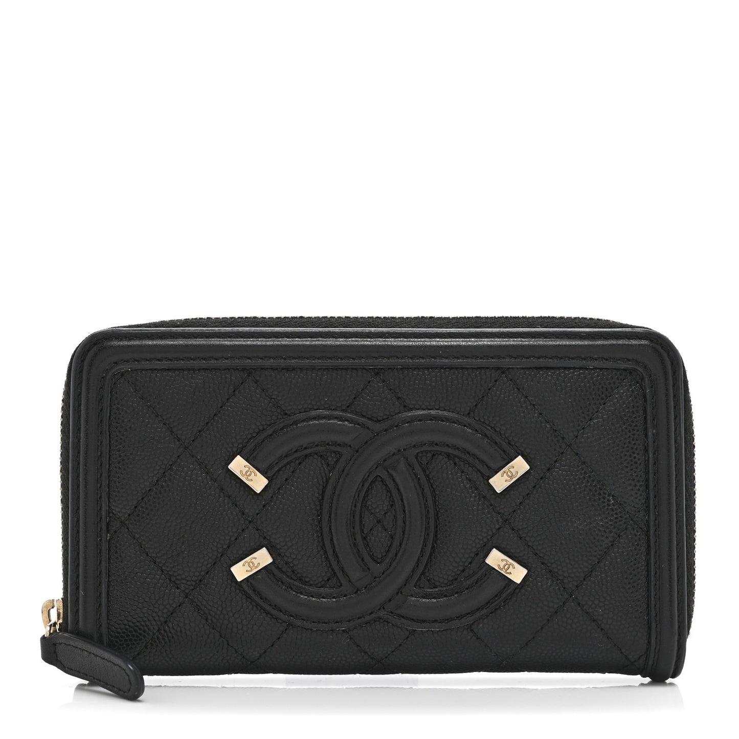 Caviar Quilted Medium Filigree Zip Around Wallet Black