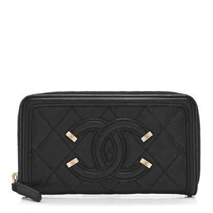 Chanel Caviar Quilted Medium Filigree Zip Around Wallet Black 1 of 10