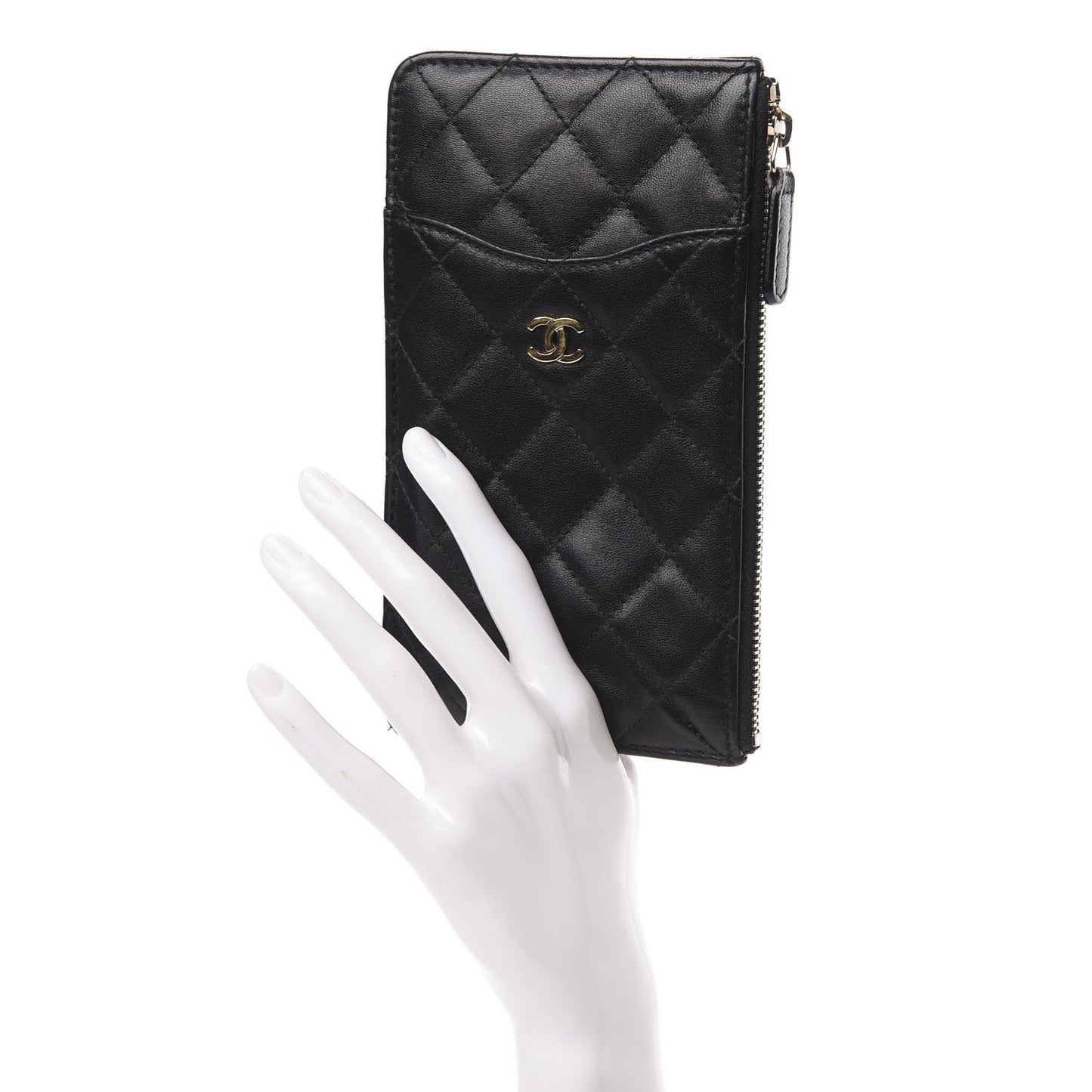 Lambskin Quilted Classic Flat Wallet Pouch Black