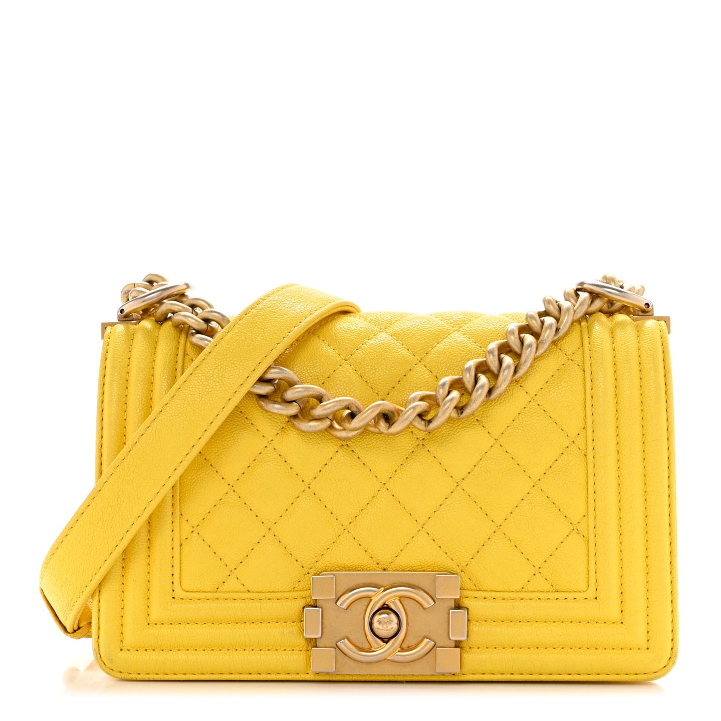 Caviar Quilted Small Boy Flap Yellow