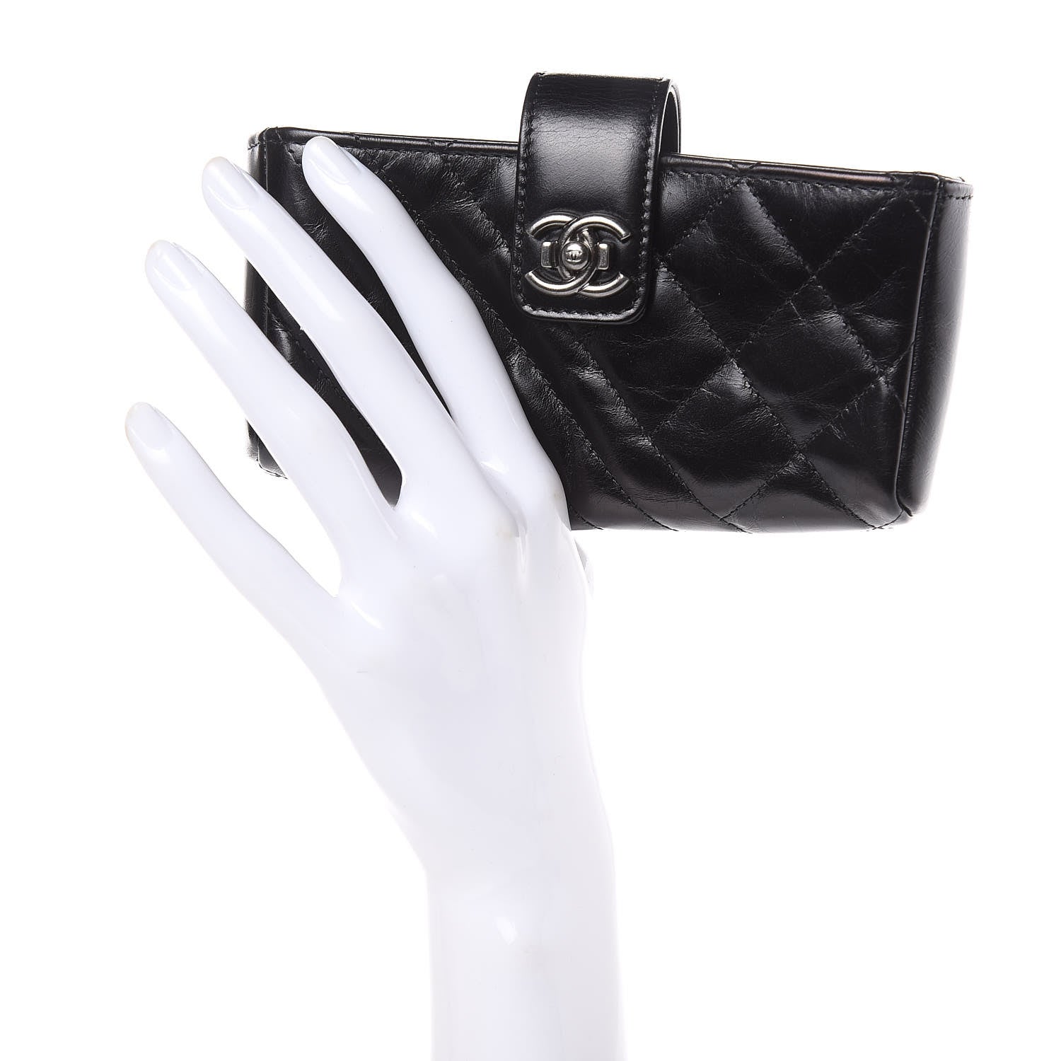 Chanel Glazed Calfskin Quilted Mini Phone Holder Clutch Black 2 of 10
