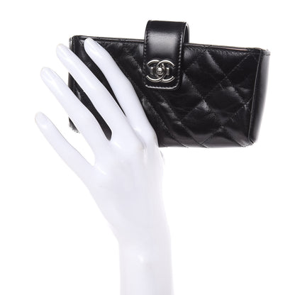 Chanel Glazed Calfskin Quilted Mini Phone Holder Clutch Black 2 of 10