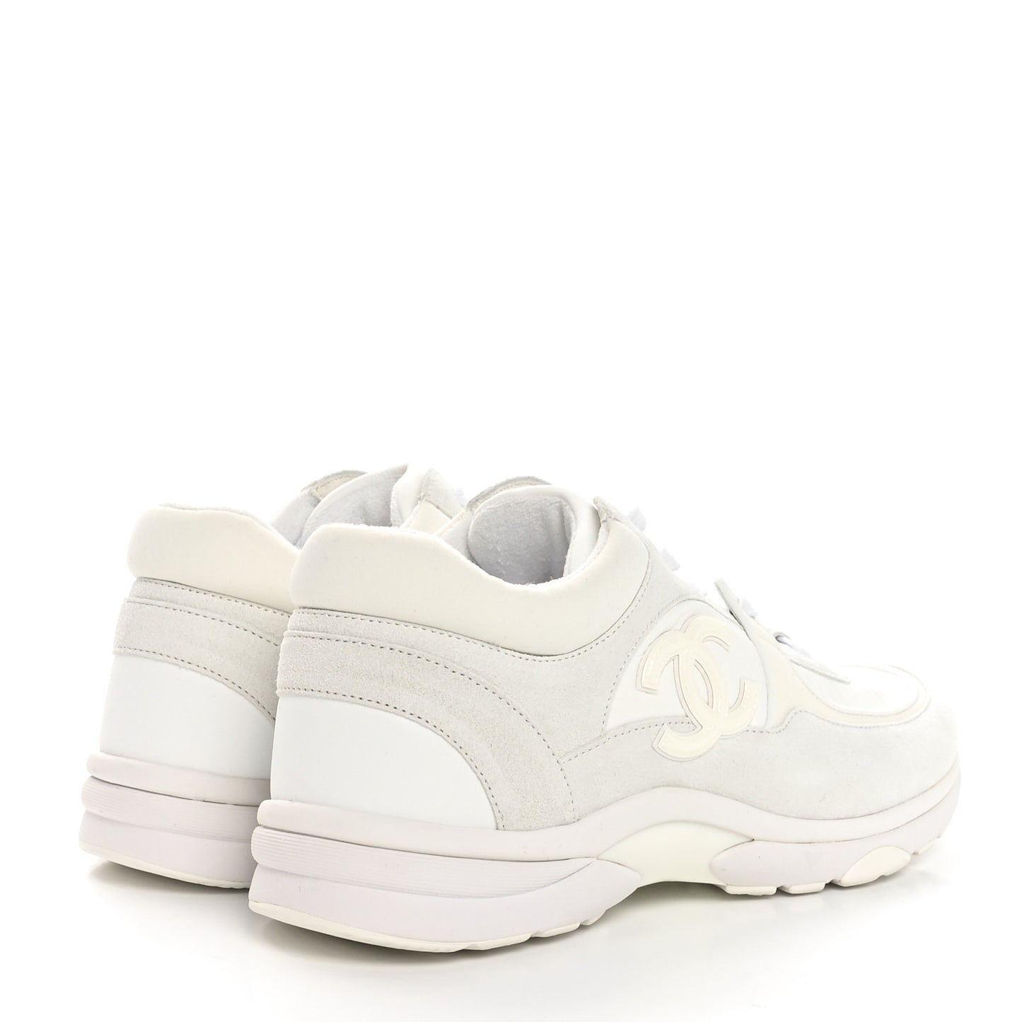 Suede Calfskin Fabric CC Sneakers 40 White