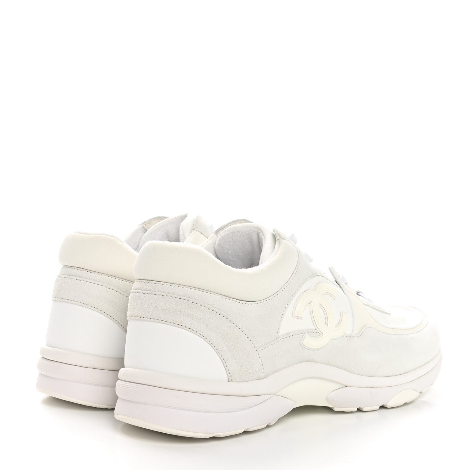 Chanel Suede Calfskin Fabric CC Sneakers 40 White 5 of 9