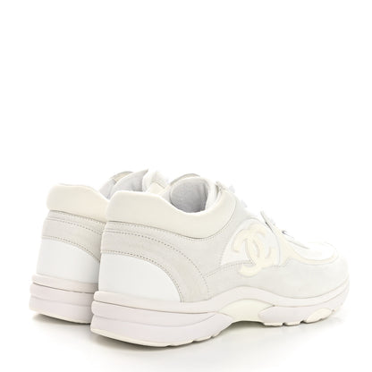 Chanel Suede Calfskin Fabric CC Sneakers 40 White 5 of 9