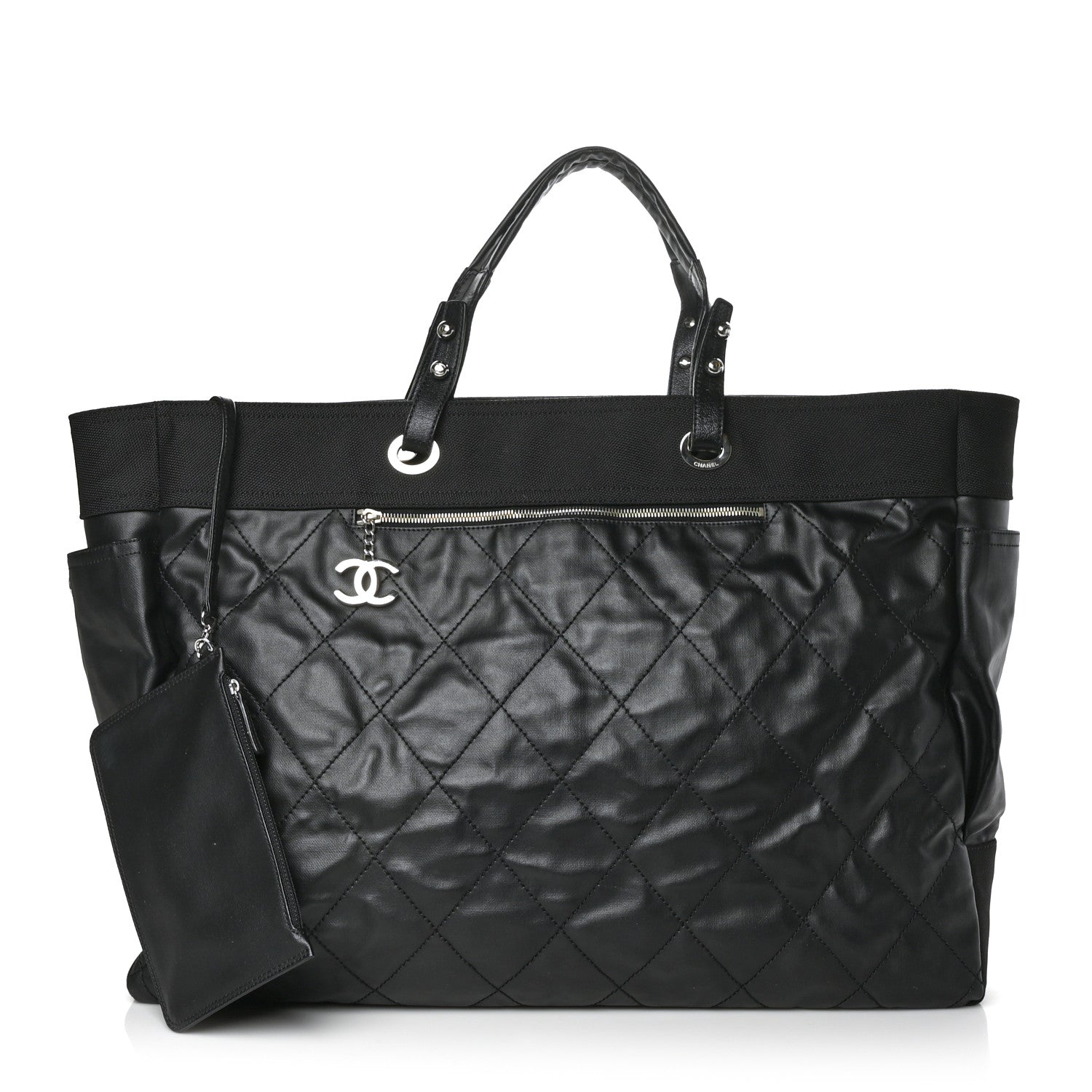 Chanel Coated Canvas Stitched XL Paris Biarritz Tote Black 3 of 13
